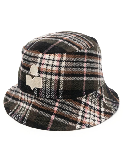 Isabel Marant Logo-embroidered Tartan Bucket Hat In Black