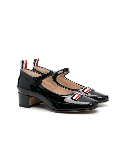 Thom Browne Kids' Striped-bow Patent Leather Pumps In Black