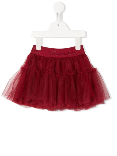 Monnalisa Babies' Logo-waistband Tulle Skirt In Ruby Red