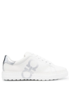 Ferragamo Gancini Metallic-effect Lace-up Sneakers In White