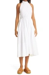 Vince Drape Neck Cotton Halter Dress In Optic White