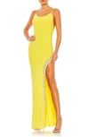 Mac Duggal Scoop Neck Body-con Gown In Yellow