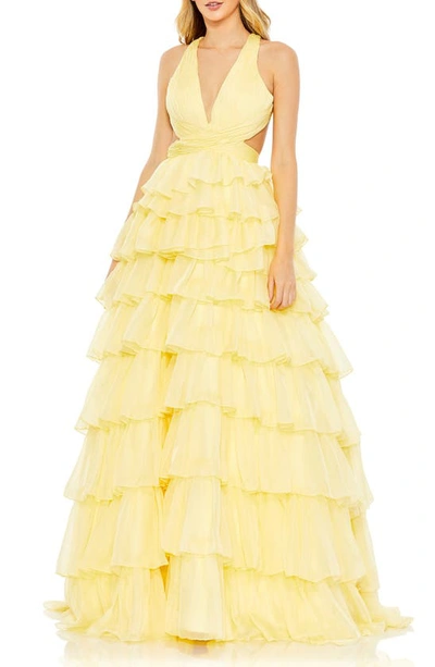 Mac Duggal Ruffle Tiered Ballgown In Lemon