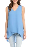 Karen Kane V-neck Layered Asymmetric Crepe Tank In Chambray