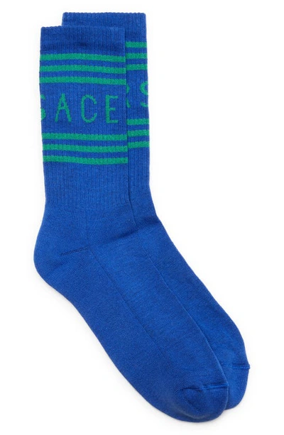 Versace Logo Cotton Blend Crew Socks In Blue/ Green