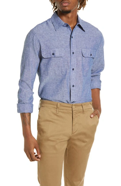 Schott Solid Cotton Button-up Shirt In Light Blue