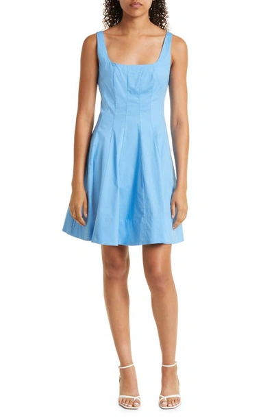 Staud Wells Pleated Minidress In Blue