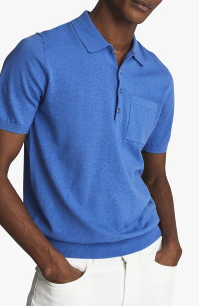 Reiss Ralphy Button Polo In Bright Blue