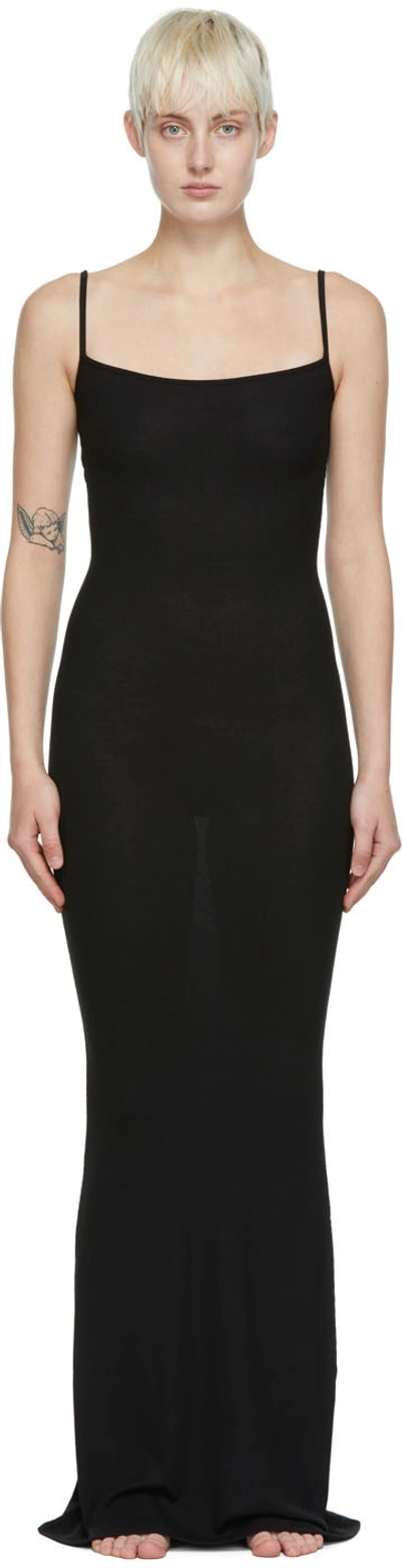 Skims Soft Lounge Ribbed Stretch-modal Maxi Slip Dress In Onyx