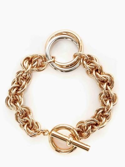 Jw Anderson Gold Plated Oversized Loop Multi-link Bracelet In Metallic