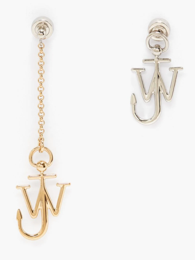 Jw Anderson Drop Chain Earrings With Jwa Anchor Charm In Gold