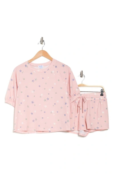 Splendid Puff Sleeve & Shorts Pajama 2-piece Set In Distress Star Pink