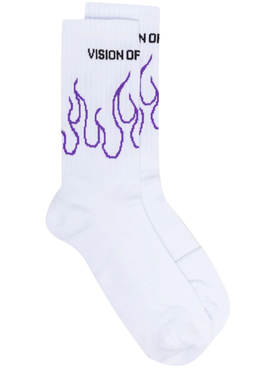 Vision Of Super Flame Print Socks In White