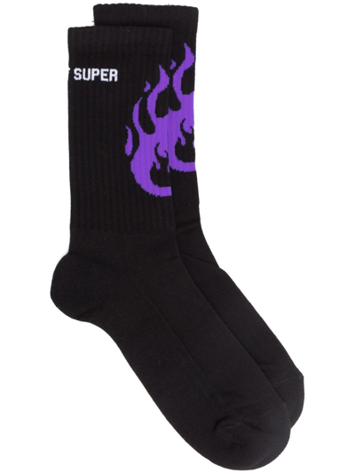 Vision Of Super Flame Print Socks In Black