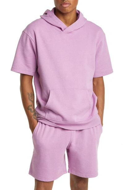Bp. Short Sleeve Cotton Pullover Hoodie In Purple Lily Acid Wash