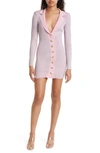 Retroféte Mimi Button Front Long Sleeve Rib Dress In Pink Marshmallow
