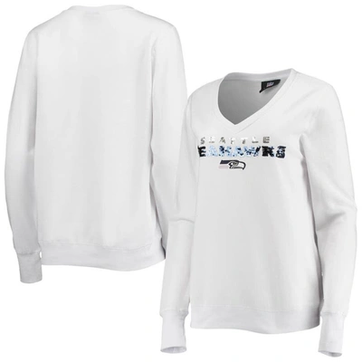Cuce White Seattle Seahawks Victory V-neck Pullover Sweatshirt