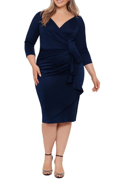 Xscape Ruffle Scuba Sheath Dress In Midnight