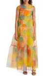 Staud Hyacinth Tiered Abstract-print Maxi Dress In Yellow