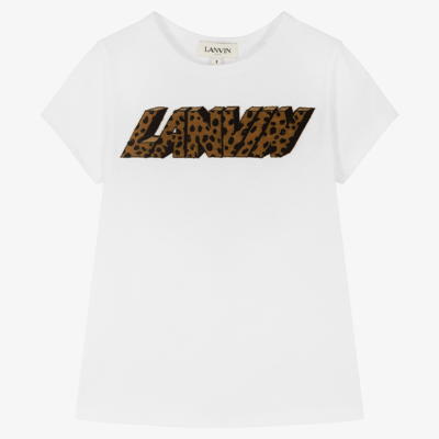 Lanvin Kids' Flocked Logo Cotton Jersey T-shirt In White