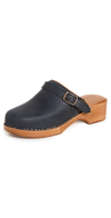 Re/done 70s Classic Suede Clogs In Blackleather