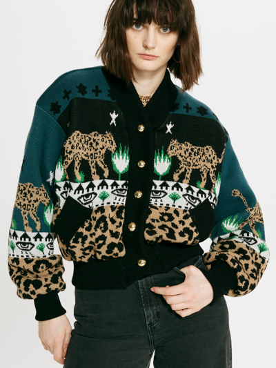 Hayley Menzies Leopardess Cotton Merino Bomber Jacket In Leopardess Navy