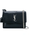 Saint Laurent Medium Sunset Croc Embossed Leather Bag In Black