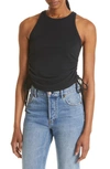 The Range Drawstring Ruched Tank In Jet Black