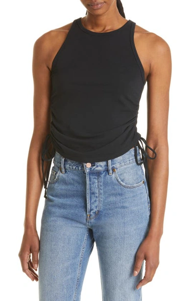 The Range Drawstring Ruched Tank In Jet Black