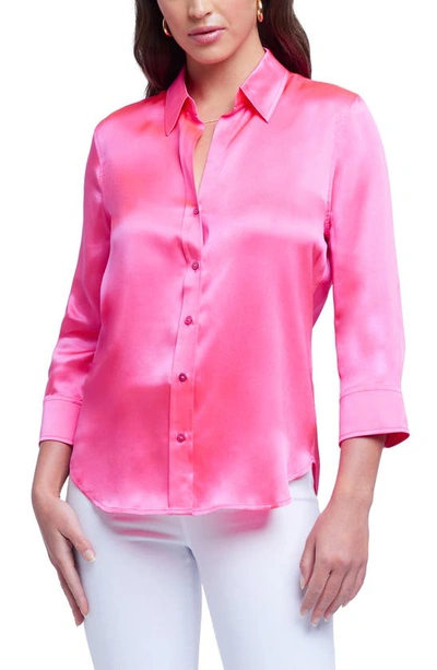 L Agence Dani Three-quarter Sleeve Silk Blouse In Rose