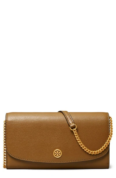 Tory Burch Robinson Leather Wallet On A Chain In Bistro Bro