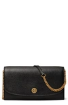 Tory Burch Robinson Leather Wallet On A Chain In Black