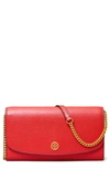 Tory Burch Robinson Leather Wallet On A Chain In Bright Carnelia