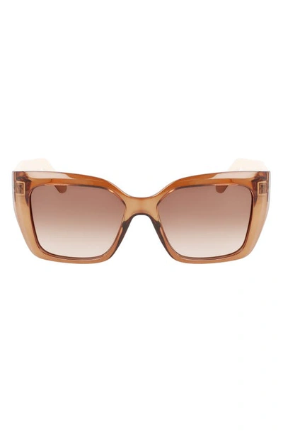 Ferragamo Gancini 55mm Gradient Rectangular Sunglasses In Transparent Brown
