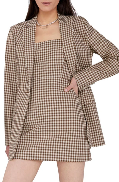 Favorite Daughter The Break Up Gingham Check Oversize Stretch Cotton Blazer In Brown Gingham