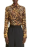 Stella Mccartney Leopard Silk Button-front Shirt In Tortoise Shell