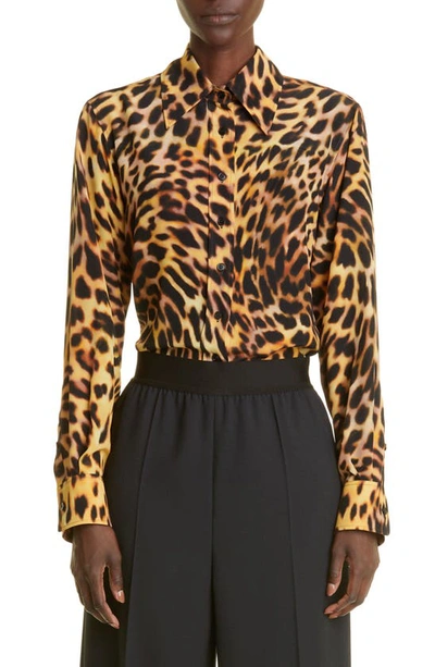 Stella Mccartney Leopard Silk Button-front Shirt In Tortoise Shell