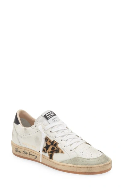 Golden Goose Ballstar Mixed Leather Low-top Sneakers In White/ Ice/ Beige Brown Leo