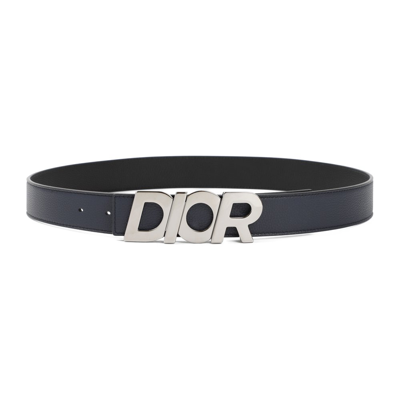 Dior Leather Belt With Enameled Logo In Grey
