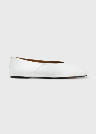 The Row Square Leather Ballerina Flats In White