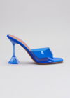 Amina Muaddi Lupita Glass Pvc And Leather Mules In Electric Blue