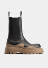 Bottega Veneta Tire Contrasting-panel Ankle Boots In Black-ju-ju