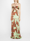 Johanna Ortiz Geataway To The Dooars Printed Cutout Hammered-silk Maxi Dress In Florals Jade Ambe