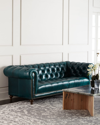Massoud Davidson 94" Tufted Seat Chesterfield Sofa In Turquoise Blue