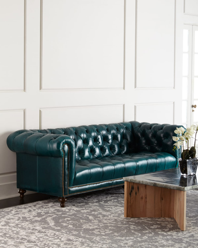 Massoud Davidson 94" Tufted Seat Chesterfield Sofa In Turquoise Blue