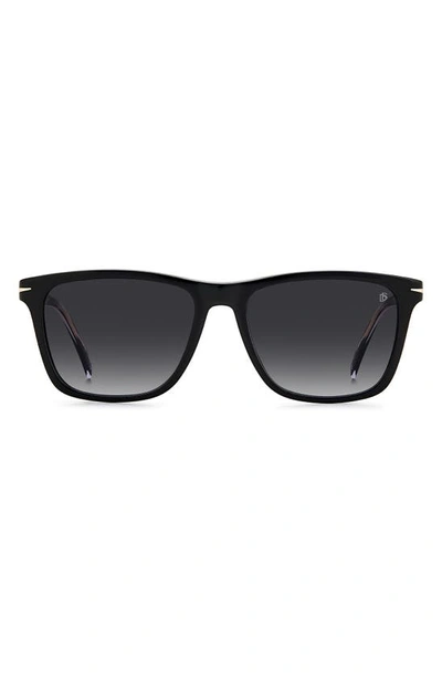 David Beckham Eyewear 55mm Rectangular Sunglasses In Black / Grey Shaded