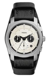 Fossil Men's Machine Chronograph, Double Pad Black Leather Strap Watch 42mm In Black / White