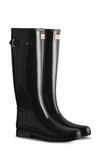 Hunter Refined Tall Gloss Waterproof Rain Boot In Black