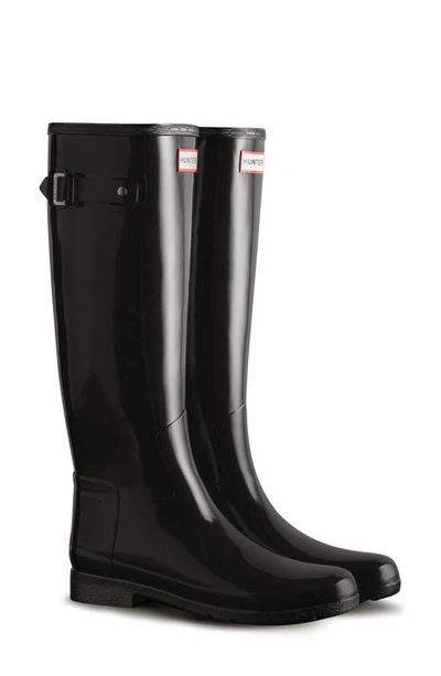 Hunter Refined Tall Gloss Waterproof Rain Boot In Black