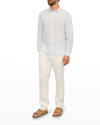 Vince Men's Striped Linen Sport Shirt In Seacliff/off White